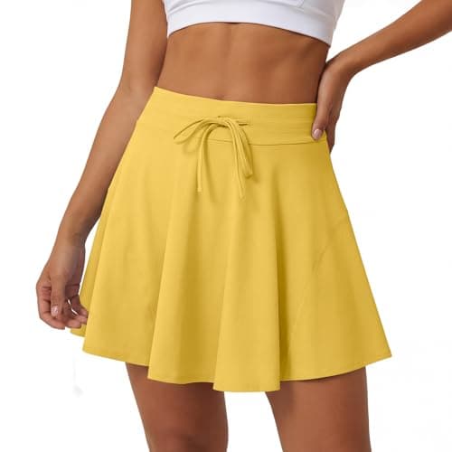 Caracilia Women's Athletic Tennis Skort, Drawstring High Waisted Built-in Shorts, Casual Skirt for Summer Daily Wear & Sports Yellow X-Large - Image 1