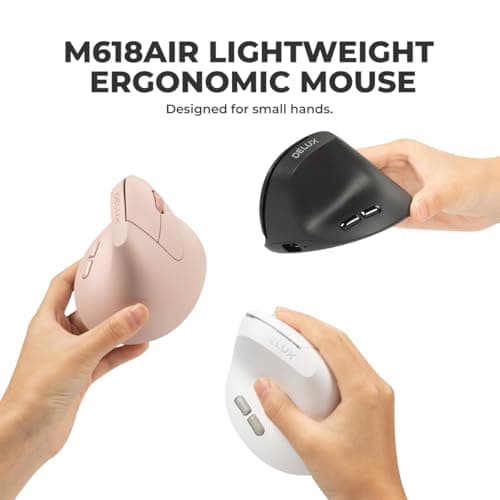 DELUX Wireless Ergonomic Vertical Mouse for Small Hands, 84g Ultra-Light,1000Hz Gaming,4000DPI, Rechargeable, Wireless Ergonomic Mouse for Wrist Pain Relief, Carpal Tunnel,Laptop/PC/Mac(M618AIR-White) - Thumbnail 5