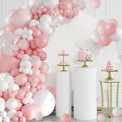 Pink Balloon Arch Kit 132Pcs Pink and White Balloon Arch Garland Kit Include Light Pink White Balloons Clear Balloons for Birthday Wedding Baby Shower Anniversary Bachelorette Bridal Party Decorations - Thumbnail 2