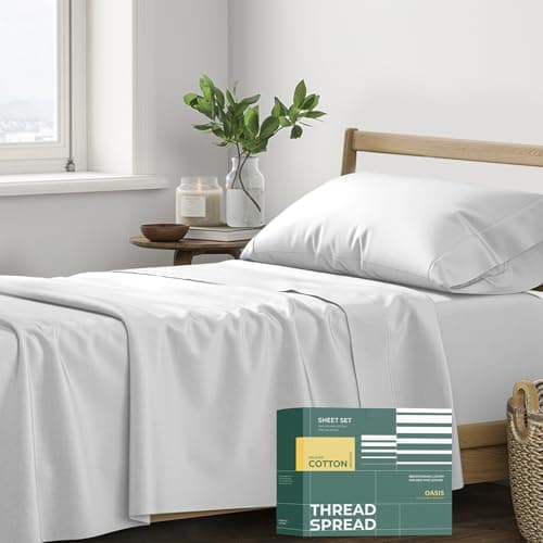 THREAD SPREAD 100% Organic Cotton Sheets Twin XL Size - 3 PC Organic Cotton Twin XL Size Percale Weave Sheet Set, Cooling, Crisp & Breathable, 16" Deep Pocket Bedding Set for Dorm Room - Light Grey - Image 1