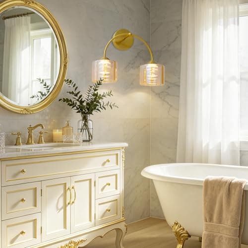 TYhogar Vintage 2-Light Bathroom Light Fixtures,15.7" Modern Led Bathroom Vanity Light with Crystal Bubble Glass,Bronze Bathroom Lighting Fixtures Over Mirror,3CCT Temperature Wall Sconce for Bedroom - Thumbnail 4