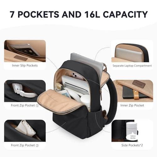 GOLF QUALITY Laptop Backpack for Women Fit 14 Inch Stylish Daypack Notebook Travel Work Commuter Casual Daypack Backpack Purse for Women Travel Business (Black) - Thumbnail 5