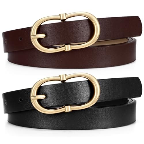 Waist Wow 2 Pack Women Belt for Jeans Pants Dresses Fashion Skinny Leather Belts Ladies Wasit Belt with Gold Buckle - Image 1