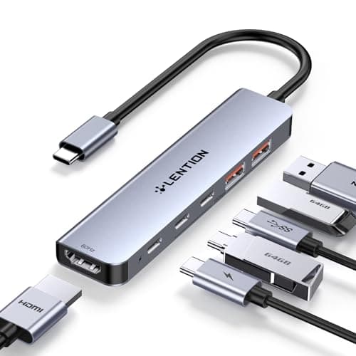 LENTION 6-in-1 USB C Hub with 4K HDMI, 10Gbps Data Transfer, 100W PD Charging, 2×USB-C 2×USB-A for MacBook Pro/Air, iPad Pro, Gray CE37