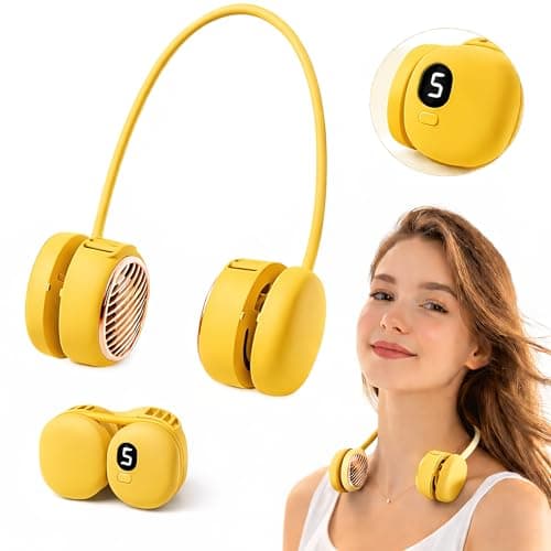 Suzii Battery Powered Neck Fan That Blows Cold Air - Portable Hands-Free Bladeless Fan w/LCD Display | Birthday Gifts for Men, Adjustable 5 Speeds, Ultra Lightweight for Travel, Gym, Office -Yellow - Image 1