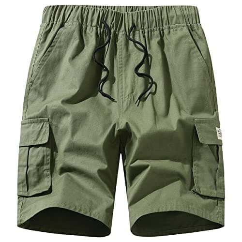 Msmsse Men's Cargo Shorts with Pockets Casual Cotton Elastic Waist Outdoor Athletic Workout Shorts Army Green US 36 - Image 1