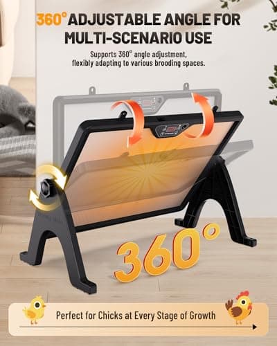 Dual-Sided Chicken Coop Heater for Winter, 180W Adjustable Temperature with Digital Display Panel, 360° Adjustable Angle, Timer & Cycle Mode, Built-in Light, 16 x 12 Inch Heat Plate for Chicken Coop - Thumbnail 6
