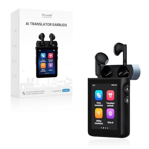 Wooask A9S AI Translator Earbuds with Screen, Offline Language Translator with Camera Translation, ChatGPT-Powered, No Phone Required, for Global Business Travel & Digital Nomads (Black) - Image 1