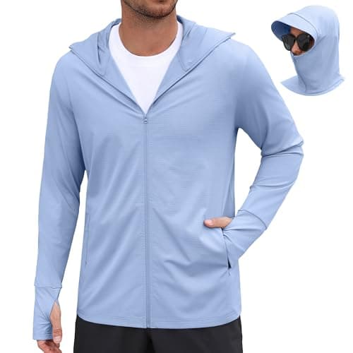 COOFANDY Men UPF 50 Long Sleeve Hoodie Zip Up Sun Protection Shirts for Men Running Jacket UV Hoodies Fishing Hiking Light Blue - Image 1