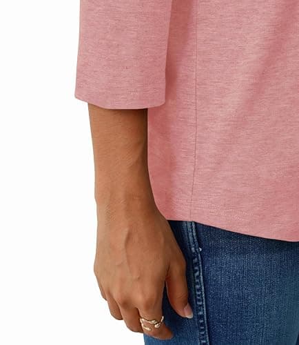 GKBK Womens Tops 3/4 Sleeve Shirts Round Neck Casual Blouses Basic Loose Fit Pullover Tshirts Dusty Pink M - Thumbnail 3