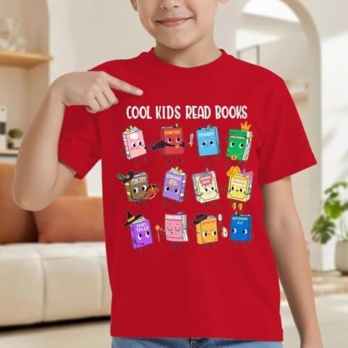 Reading Shirts for Kids – Cool Read Books Shirt Boys Girls Fun Book Lover Tee Tops Red - Thumbnail 5