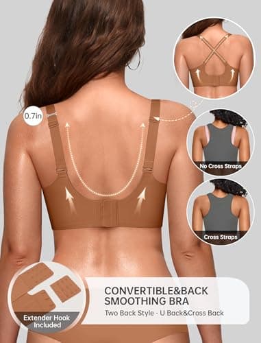 OEAK Women Bras No Underwire Scalloped Push Up Buttery Soft Tshirt Bra Seamless Full Coverage Convertible Everyday Bra Coffee M - Thumbnail 3