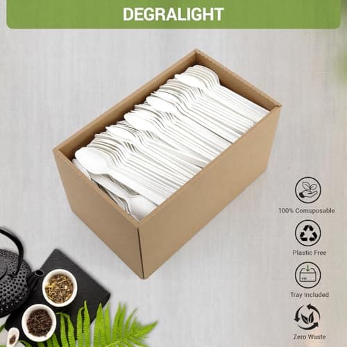 Degralight [500 Pcs] Compostable Spoons Bulk Biodegradable Utensils BPI Certified Disposable Spoons Alternative to Plastic Spoons for Daily, Party & Camping Restaurant - Thumbnail 4