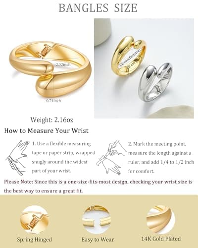 AYWFCBF Chunky Open Twist Bangle Bracelets for Women | Trendy Hinged Cuff Open Teardrop Wide Chunky Silver Plated Bangle | Arm Cuff Jewelry for Women - Thumbnail 6