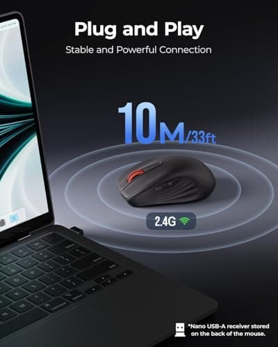 wegear WL500 Rechargeable Silent Wireless Mouse, Quiet Click, 2.4G USB Cordless Computer Mouse with 6 Buttons, Ambidextrous Grip, Adjustable DPI for Laptop, PC, Mac (Black) - Thumbnail 6