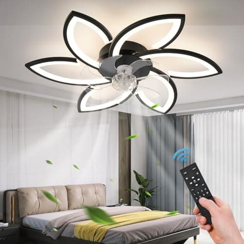 ZHMDJDSH 30" Geometric Ceiling Fan with Light Remote Control, 6 Speeds 3 Colors, Black Low Profile Flush Mount Ceiling Fan for Bedroom Kitchen Living Room - Image 1
