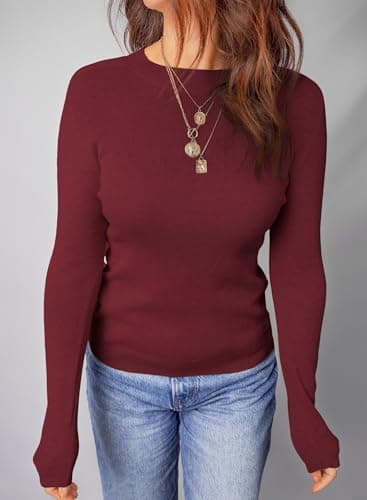 Dokotoo Womens Long Sleeve Sweaters Wool Blend Crew Neck Sweater Shirts Business Casual Work Tops 2026 Fall Outfits Lightweight Basic Womens Clothing Red X-Large - Thumbnail 5