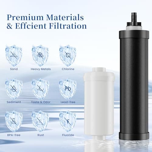 OEMIRY Gravity Water Filter System, 2.25G Stainless Steel Countertop System Water Purifier with Stand, Reduce 99% Chlorine for Home Camping Backpacking RVing, 2 Carbon and 2 Fluoride Filters - Thumbnail 4