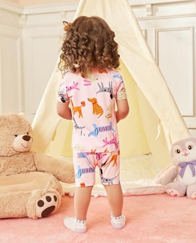 babee Reshinee Bamboo Viscose Toddler Girls Kids Short Sleeve Pajamas 2-3T Years Pink Summer Cool Soft 2pcs Set Pjs Pyjamas Jammies - Thumbnail 3