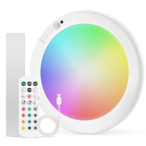 Combuh Rechargeable RGB Shower Lights - 12 Color Changing Ambient Light + Cool White, Motion Activated & Remote Control, Waterproof Cordless Wall Lamp LED for Closet, Pantry, Bedroom, 7.48 Inch - Image 1