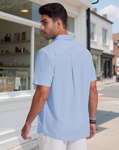 JEKAOYI Button Down Linen Shirts for Men Short Sleeves Cotton Casual Shirt with Pockets for Summer Beach - Thumbnail 4