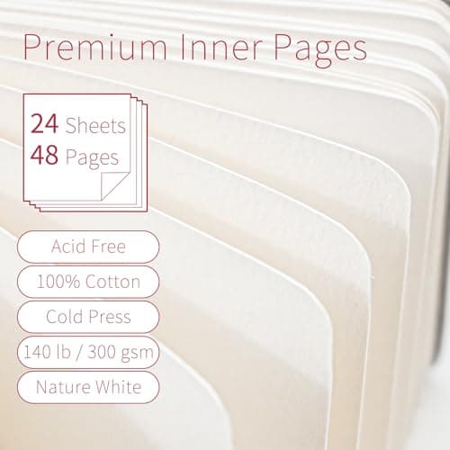 Vienrose Watercolor Sketchbook, 5.5"x5.5" Watercolor Journal with 24 Sheets 140 LB (300 GSM) Cotton Watercolor Paper, Black Linen Cover Watercolcr Sketch Book As Travel Notebook Mixed Media Pad - Thumbnail 3