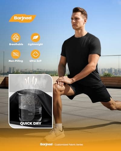 Barjneel 2 Pack Workout Shirts for Men - Black Casual Quick Dry Moisture Wicking Men's T-Shirts for Gym Running Athletic - Thumbnail 3