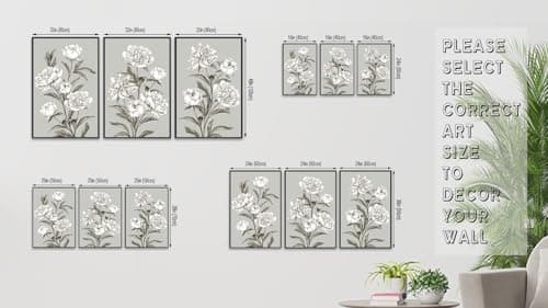 Large Framed Floral Wall Art, Elegant Blossom Plants Wall Pictures 24"x36" Set of 3 Light Grey Botanical Painting Prints Botany Peony Canvas Artwork for Living Room Bedroom Home Office Decor - Thumbnail 6