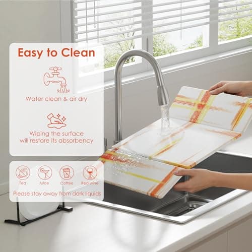 3-Piece Stone Dish Drying Mat Set for Kitchen Counter -24"x16" Large Absorbent Diatomaceous Earth Mat for Countertop, Stone Faucet Mat & Soap Tray- Quick Dry, Non-Slip - Thumbnail 3