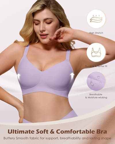 As Fairy Bras for Women- No Underwire, Full Coverage, Push Up, Back Smoothing, Seamless Soft Comfortable Bras Purple 38DDD - Thumbnail 2