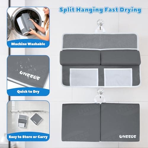 UNEEDE Baby Bath Kneeler and Elbow Rest Pad Set, 1.5” Thick Memory Foam Bath Kneeling Pad with Elbow Support, Bathtub Mat with Toy Organizer for Bathing Infant or Toddler, Grey - Thumbnail 5