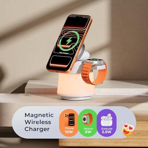 Wireless Charger 3 in 1, Magnetic Wireless Charger Stand with Night Light, 360° Rotation Portable Travel Charging Station Multiple Devices for iPhone 17/16/15/14/13/12, Apple Watch, AirPods Pro 3 - Thumbnail 2