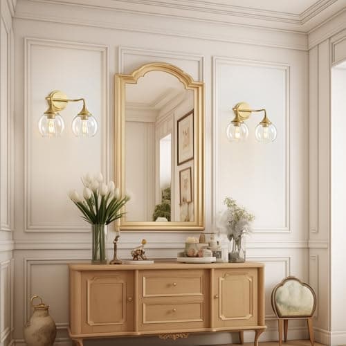 Gednbo Gold Bathroom Vanity Light with Clear Glass Shade, E26 Base, 2-Light Bathroom Light Fixtures Over Mirror, 14 Inch Vanity Lights for Bathroom (Exclude E26 Bulb) - Thumbnail 5