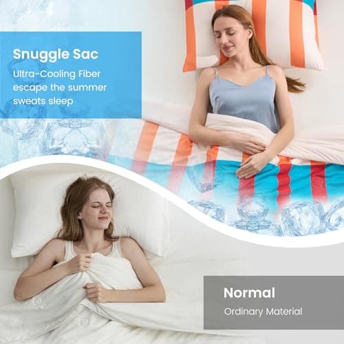Snuggle Sac Mediterranean Stripe Cooling Comforter Twin Size Set, Q-Max ＞0.45 Cooling Blanket for Hot Sleepers & Night Sweats, Double-Sided Lightweight Breathable Summer Quilt, 68x90 Multi Orange - Thumbnail 3