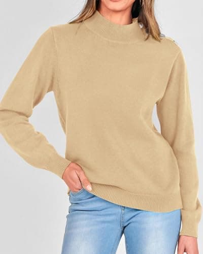 KIRUNDO Fall Sweaters for Women 2026 Striped Turtleneck Ribbed Knit Sweater Trendy Pullover Jumper Winter Fashion Clothing(X-Large, B-Apricot, x_l) - Thumbnail 3