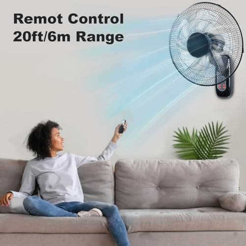 Aotop 16 inch Wall Mount Fan with Remote Control - 2 Pack, 3-Speed and 3 Modes, Timer Function, Adjustable Head, Oscillating Fan for Home and Office - Black - Thumbnail 2