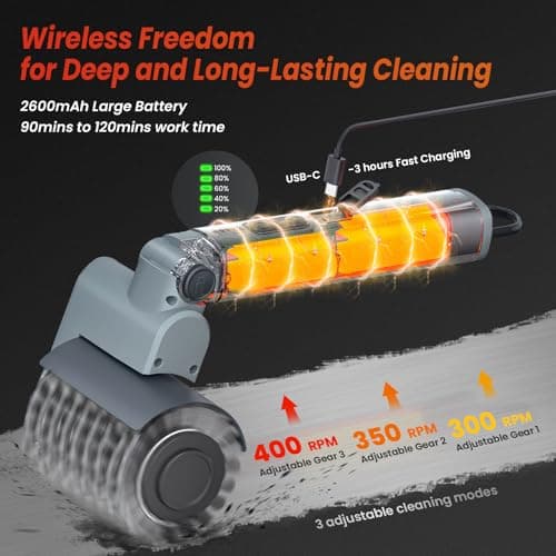 VOXPOA Electric Grill Brush for Outdoor Grill,3-in-1 Kit Cordless Rotary Grill Cleaner with 3-Speed Control&Angle Adjust,Safe for Cast Iron/Stainless-Steel Grates,Ideal BBQ Gifts for Men Dad - Thumbnail 4