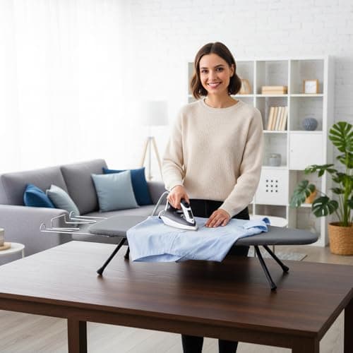 OXZOR Metal Mesh Panel Tabletop Ironing Board | Foldable Iron Board | Heavy Duty Small Iron Board with Heat Resistant Cover and 100% Cotton 8mm Thicken Pad (Grey) - Thumbnail 5