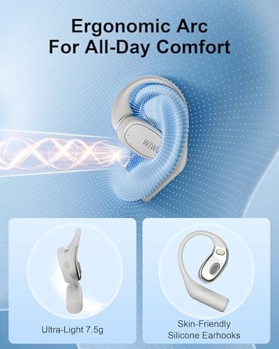 RICHJOY Open Ear Headphones,Bluetooth Wireless Earbuds with 2 Mics,Touch Control,ENC Noise Cancelling,HiFi Stereo Sound Sport Earbuds for Gym Cycling,Compatible with iPhone and Android(Beige) - Thumbnail 3