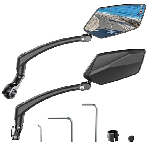 2pcs Bike Mirror Handlebar Mount 360° Adjustable and Rotatable, Wide Bicycle Mirrors for Handlebars with Long Arm, Safe HD Bike Rear View Mirror for Scooter, Motorcycle Accessories Foldable for Ebike - Image 1