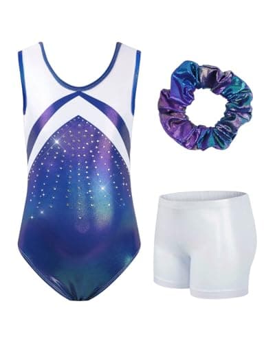 JiAmy Gymnastics Leotards for Girls with Shorts Sparkly Ballet Dance Outfit Activewear for Girls 5-10 Years - Image 1
