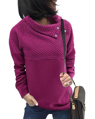 BTFBM Womens Sweatshirt 2026 Fall Quilted Pattern Lightweight Zipper Long Sleeve Tops Casual Pullover Winter Clothing(Oblique Dark Rose Red, Large) - Image 1