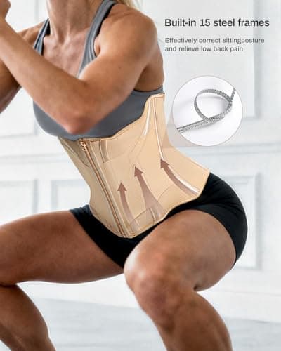 Waist Trainers for Women for Daily Wear, Faja Body Shaper Corset with Tummy Control for Workouts, Postpartum Recovery, and Yoga Sessions — Breathable and Supportive Apricot - Thumbnail 4