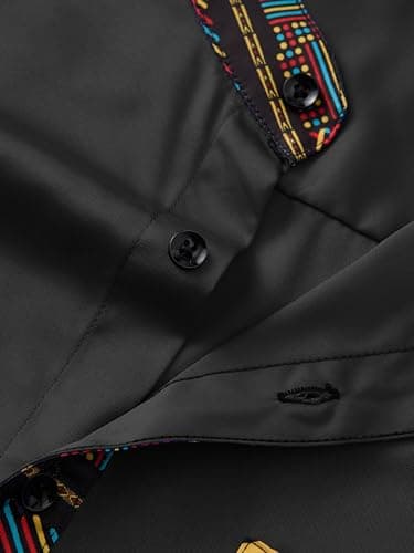 ZAFUL Men's African Patchwork Design Slim Fit 2025 Long Sleeve Button Down Mandarin Collar Shirts (Black Tribal Graphic L) - Thumbnail 5