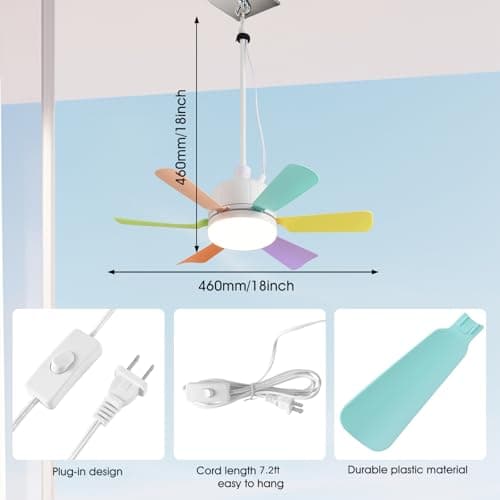 AHAWILL Outdoor Ceiling Fans with Lights,18" Gazebo Fan with Hanging Hook,Plug in Ceiling Fan,3CCT Dimmable,Portable Fan for Patios,Tent,Camping.Colorful - Thumbnail 2