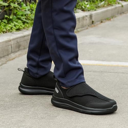 STQ Wide Toe Box Shoes Women Walking Shoe, Hook and Loops Orthopedic Shoes with Arch Support for Seniors, Bunions, Plantar Fasciitis, Hammertoes, Swollen Feet, All Black Size 9 - Thumbnail 3
