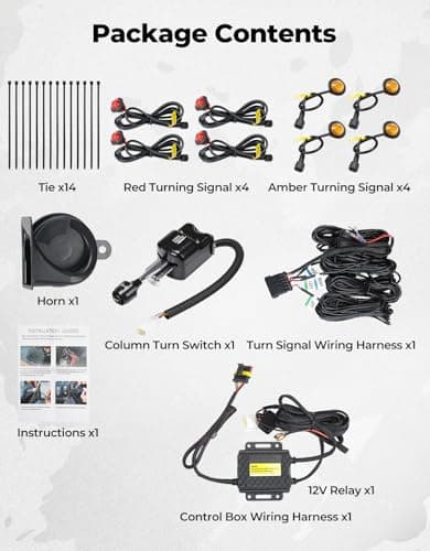 KEMIMOTO UTV Turn Signal Kit with Column Switch, 8 Hazard Lights, 110dB 12V Horn, Plug-and-Play Pre-wired Street Light Street Legal Blinker Kit Compatible with Polaris Ranger, RZR, Can-Am, CFMOTO - Thumbnail 3
