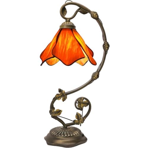 FILIUTF Stained Glass Table Lamp, Orange-Red Flower Style Metal Leaf Base Desk Reading Light, Adjustable 3 Color Temperature Decor for Bedroom Home Office - Image 1
