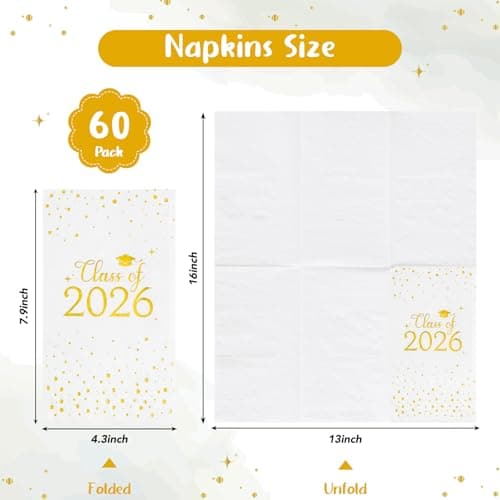 NatNarr 60 Pcs 2026 Graduation Napkins, Class of 2026 Disposable Hand Towels for Bathroom Gold Foil Dots Dinner Guest Napkins for High School College Congrats Celebration Party - Thumbnail 2