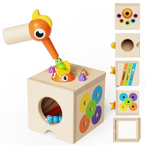 Paisure Montessori Toys for 1-3 Year Old – 5-in-1 Wooden Activity Cube with Magnetic Bird Feeding Game, Woodpecker Toy, Busy Toy for Fine Motor Skills, Shape Sorter & Color Matching, Toddler Gift 18M+ - Image 1